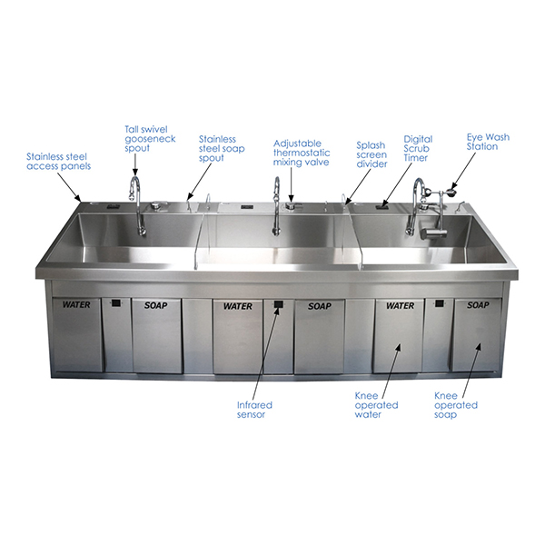 Scrub Sink, Two Station, Knee Operated Scrub Sink-(Cat.#SS64)